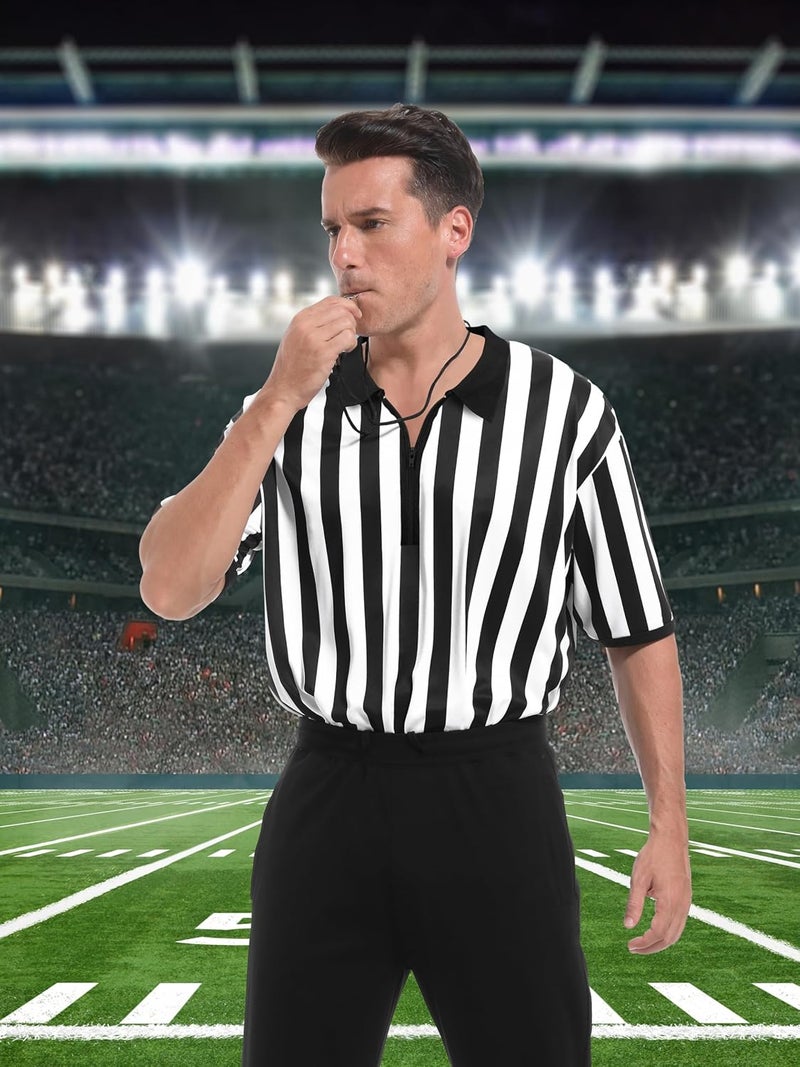FancyFun Store 3 Pcs Referee Shirt, Referee Costume Men Women Zipper Collar Black and White Striped Ref Shirt for Football Soccer Sports - Image 4